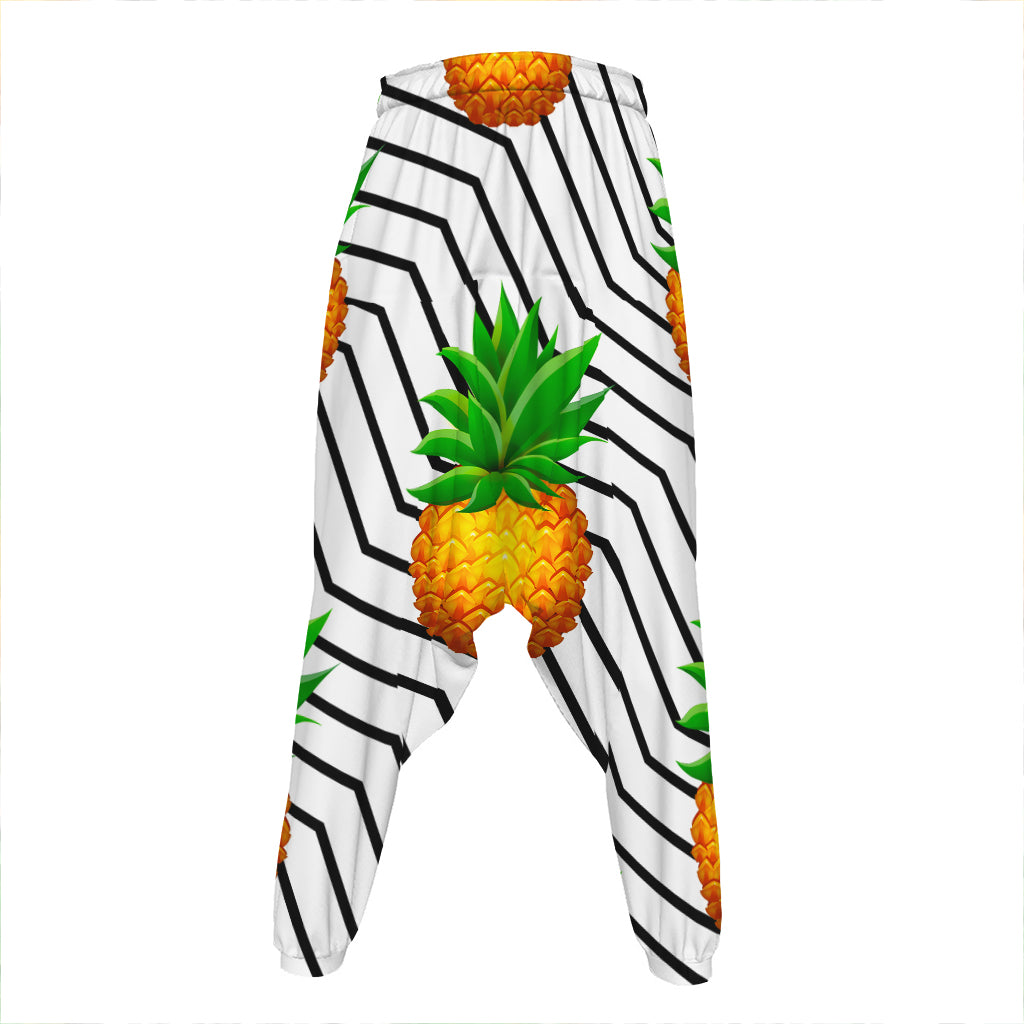 Black Geometric Pineapple Pattern Print Hammer Pants