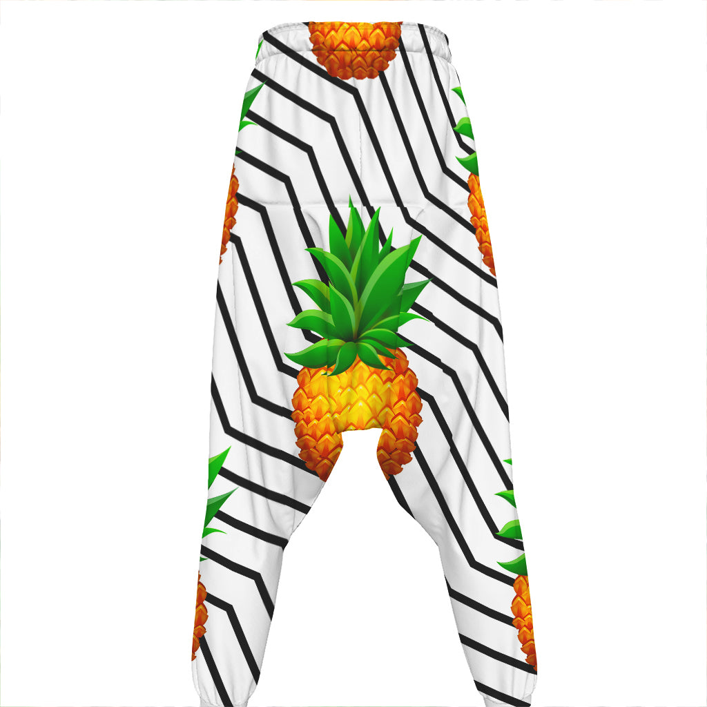 Black Geometric Pineapple Pattern Print Hammer Pants