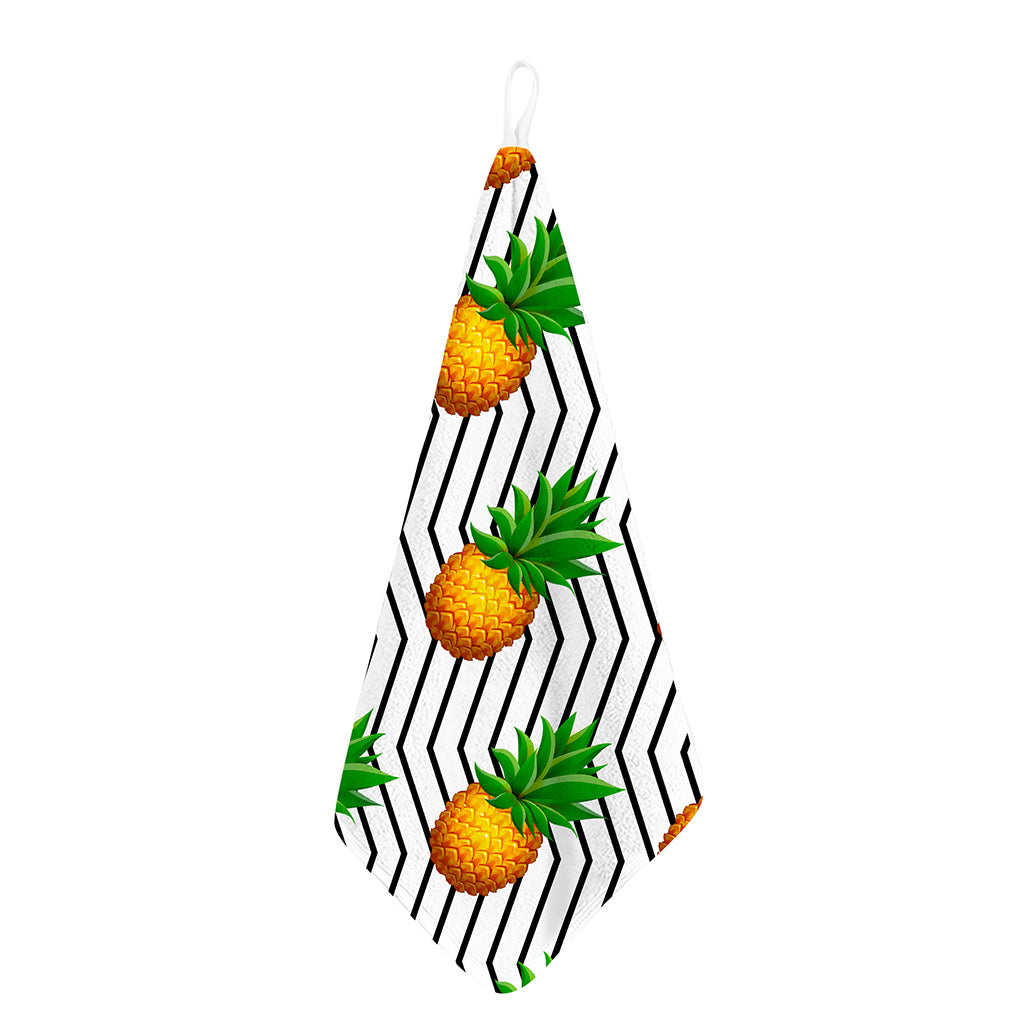 Black Geometric Pineapple Pattern Print Hand Towel