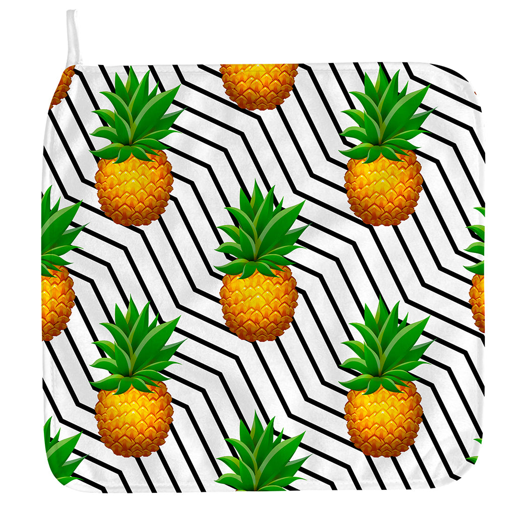 Black Geometric Pineapple Pattern Print Hand Towel