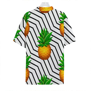 Black Geometric Pineapple Pattern Print Hawaiian Shirt