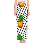 Black Geometric Pineapple Pattern Print High Slit Maxi Skirt
