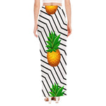 Black Geometric Pineapple Pattern Print High Slit Maxi Skirt