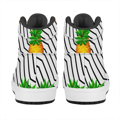Black Geometric Pineapple Pattern Print High Top Leather Sneakers