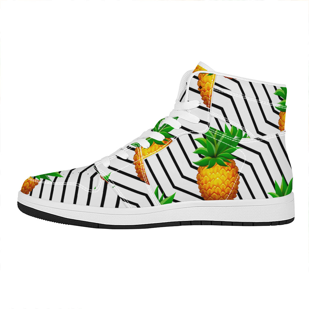 Black Geometric Pineapple Pattern Print High Top Leather Sneakers
