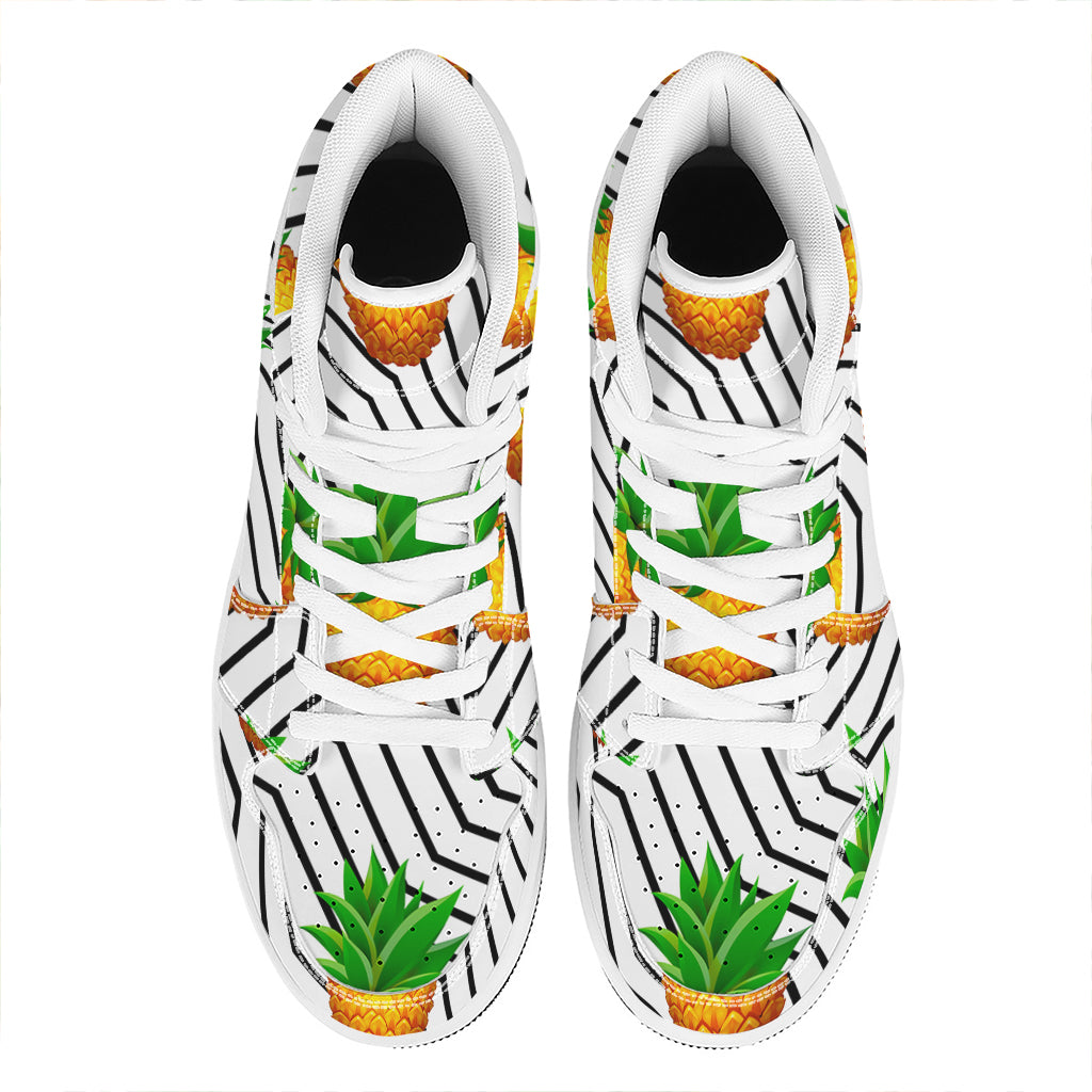 Black Geometric Pineapple Pattern Print High Top Leather Sneakers