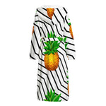 Black Geometric Pineapple Pattern Print Hooded Bathrobe