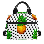 Black Geometric Pineapple Pattern Print Insulated Lunch Bag