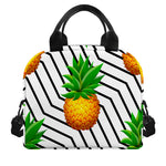 Black Geometric Pineapple Pattern Print Insulated Lunch Bag