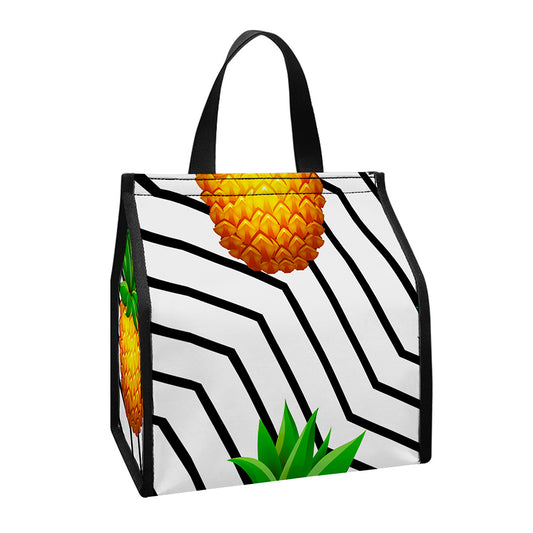 Black Geometric Pineapple Pattern Print Insulated Lunch Tote