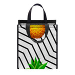 Black Geometric Pineapple Pattern Print Insulated Lunch Tote