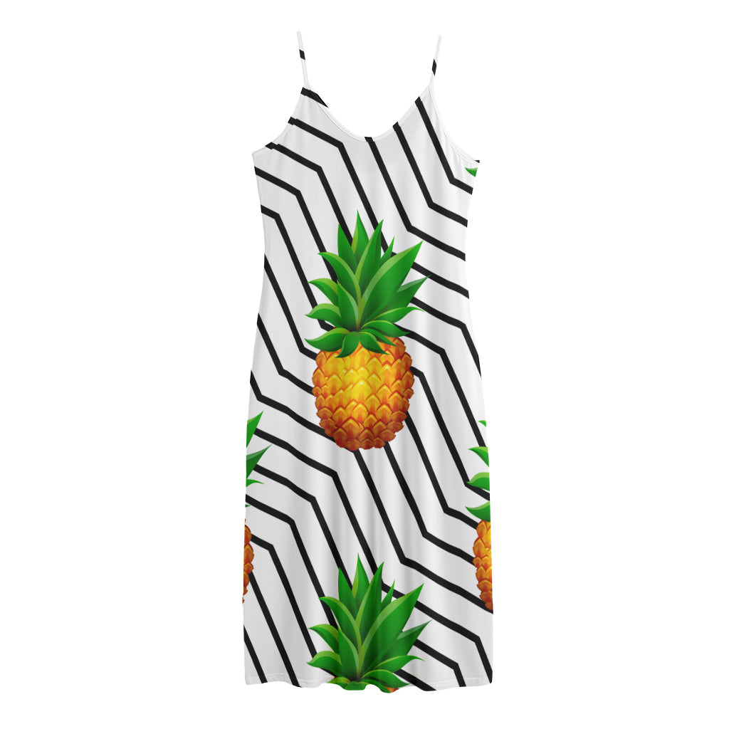 Black Geometric Pineapple Pattern Print Jersey Midi Cami Dress