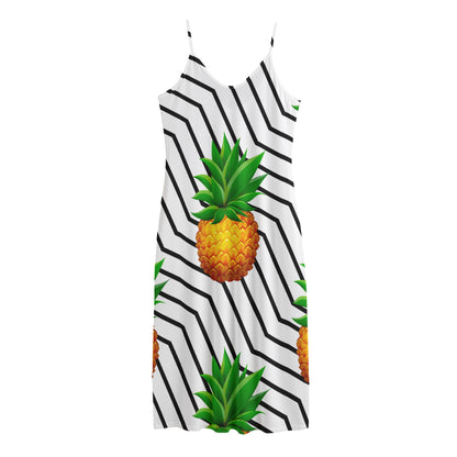 Black Geometric Pineapple Pattern Print Jersey Midi Cami Dress