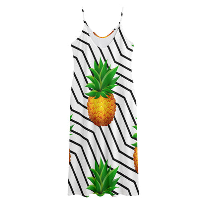 Black Geometric Pineapple Pattern Print Jersey Midi Cami Dress