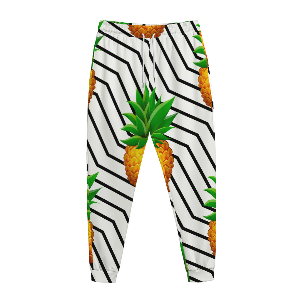 Black Geometric Pineapple Pattern Print Jogger Pants