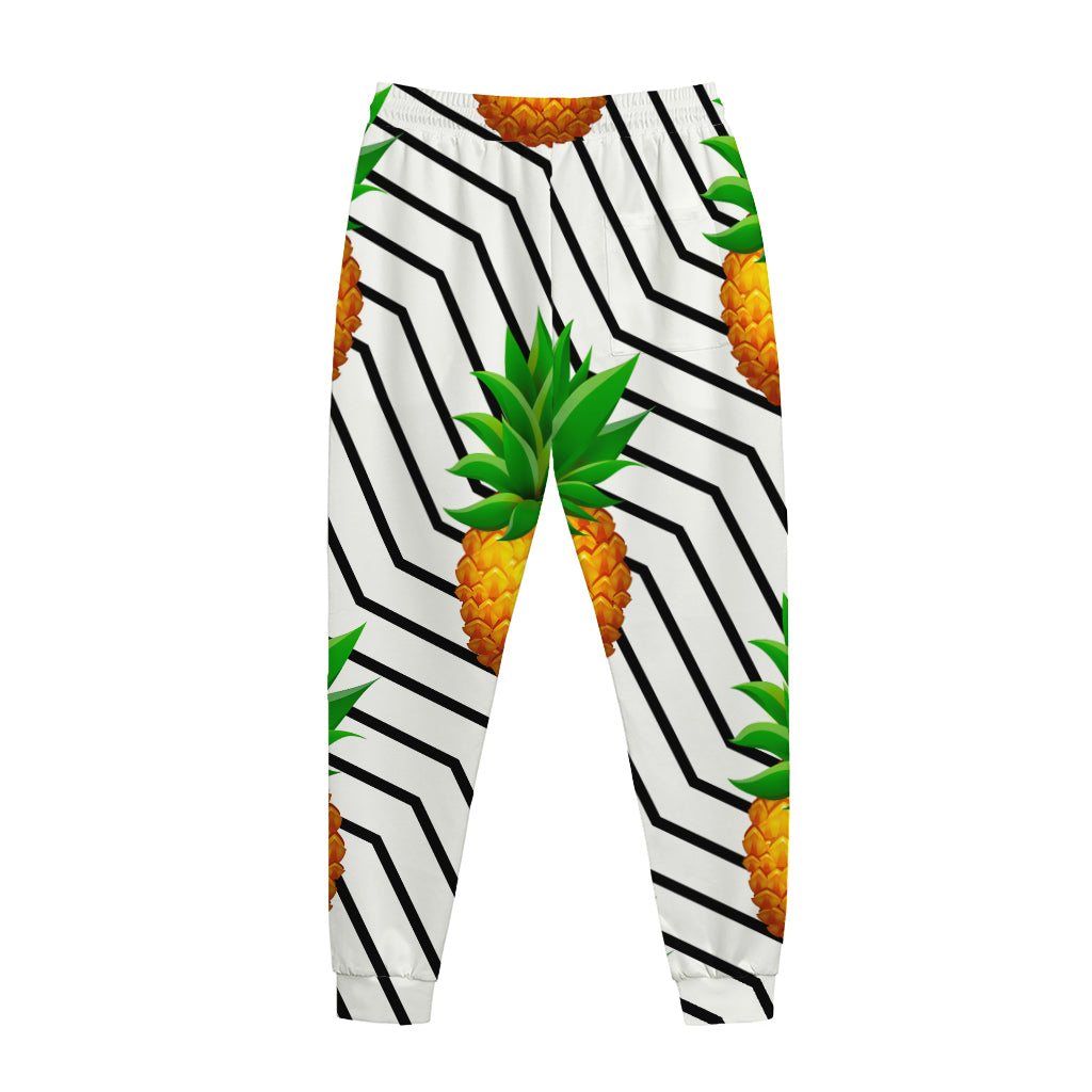 Black Geometric Pineapple Pattern Print Jogger Pants