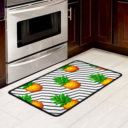 Black Geometric Pineapple Pattern Print Kitchen Mat