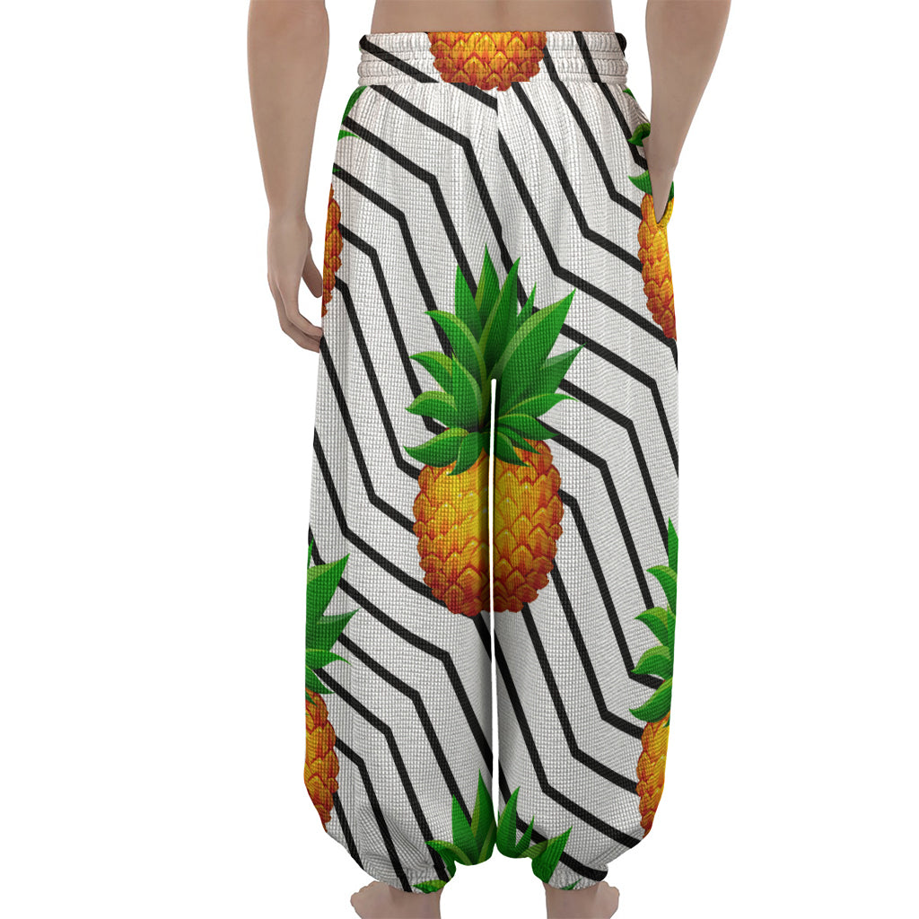 Black Geometric Pineapple Pattern Print Lantern Pants