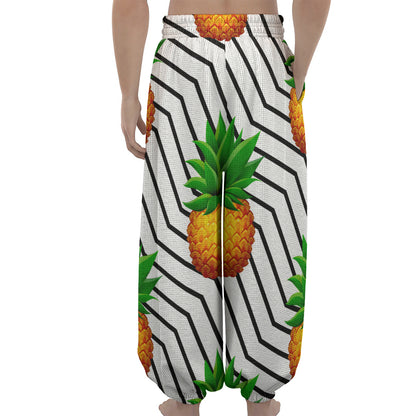 Black Geometric Pineapple Pattern Print Lantern Pants