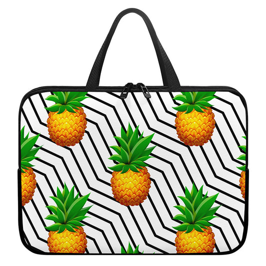 Black Geometric Pineapple Pattern Print Laptop Sleeve With Handle