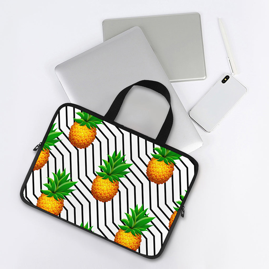 Black Geometric Pineapple Pattern Print Laptop Sleeve With Handle