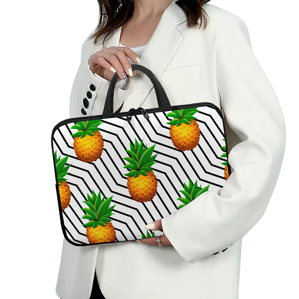 Black Geometric Pineapple Pattern Print Laptop Sleeve With Handle