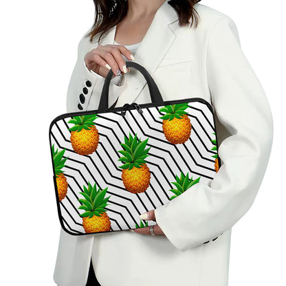 Black Geometric Pineapple Pattern Print Laptop Sleeve With Handle
