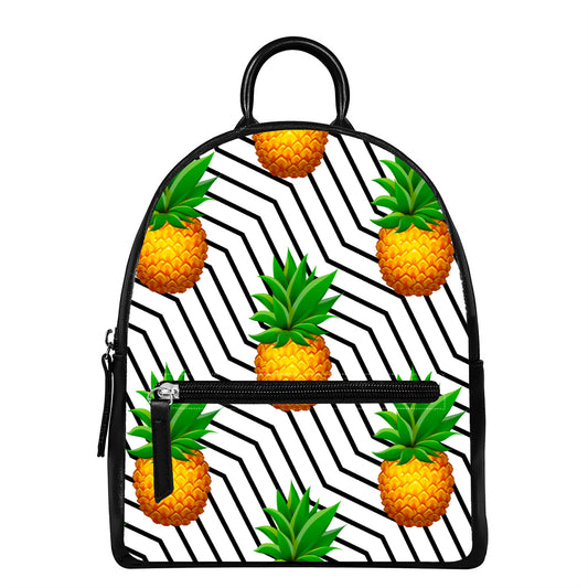 Black Geometric Pineapple Pattern Print Leather Backpack