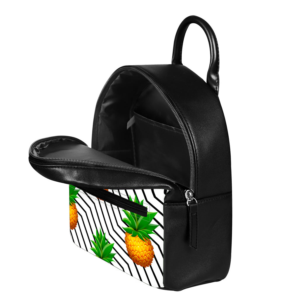 Black Geometric Pineapple Pattern Print Leather Backpack