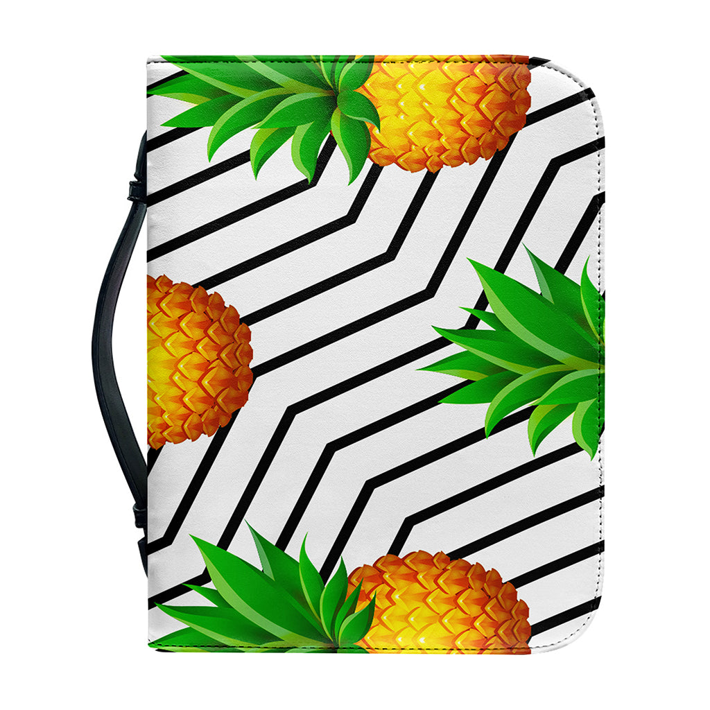Black Geometric Pineapple Pattern Print Leather Bible Cover