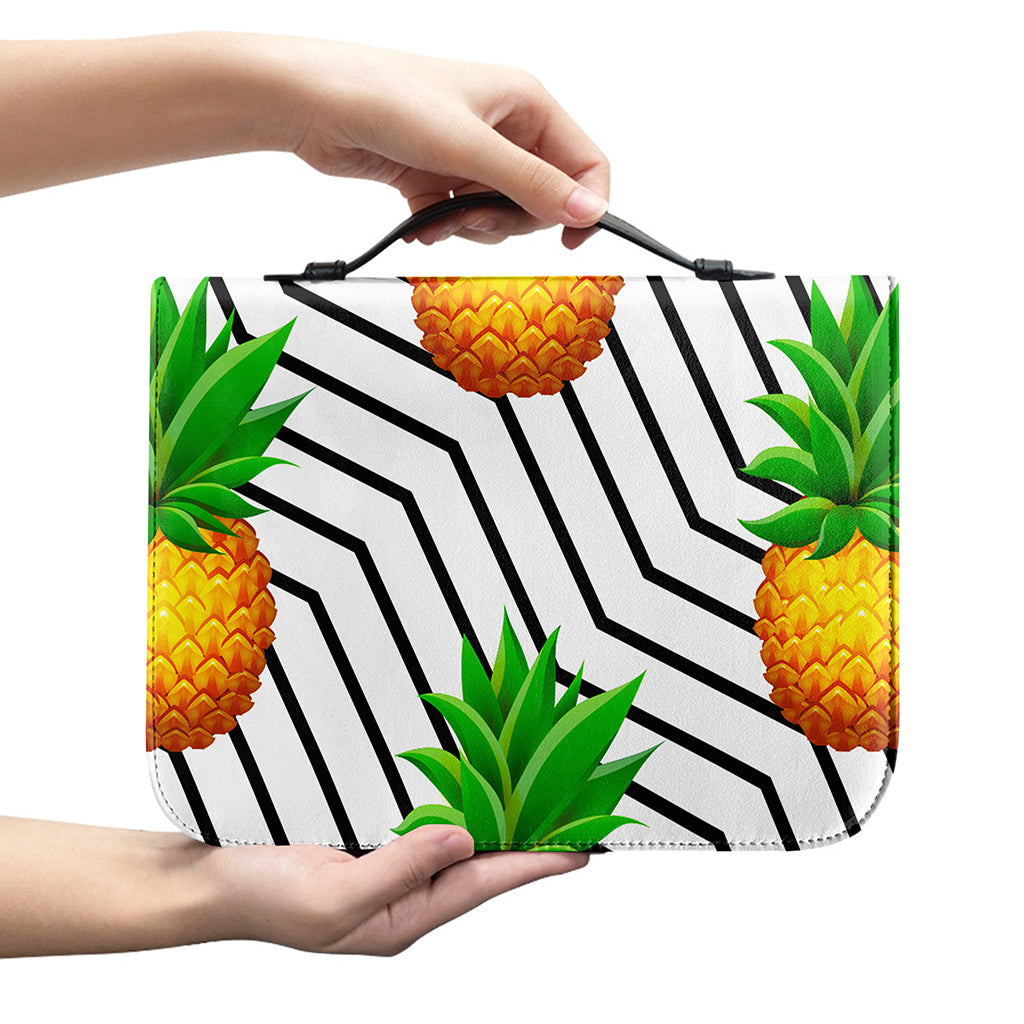 Black Geometric Pineapple Pattern Print Leather Bible Cover