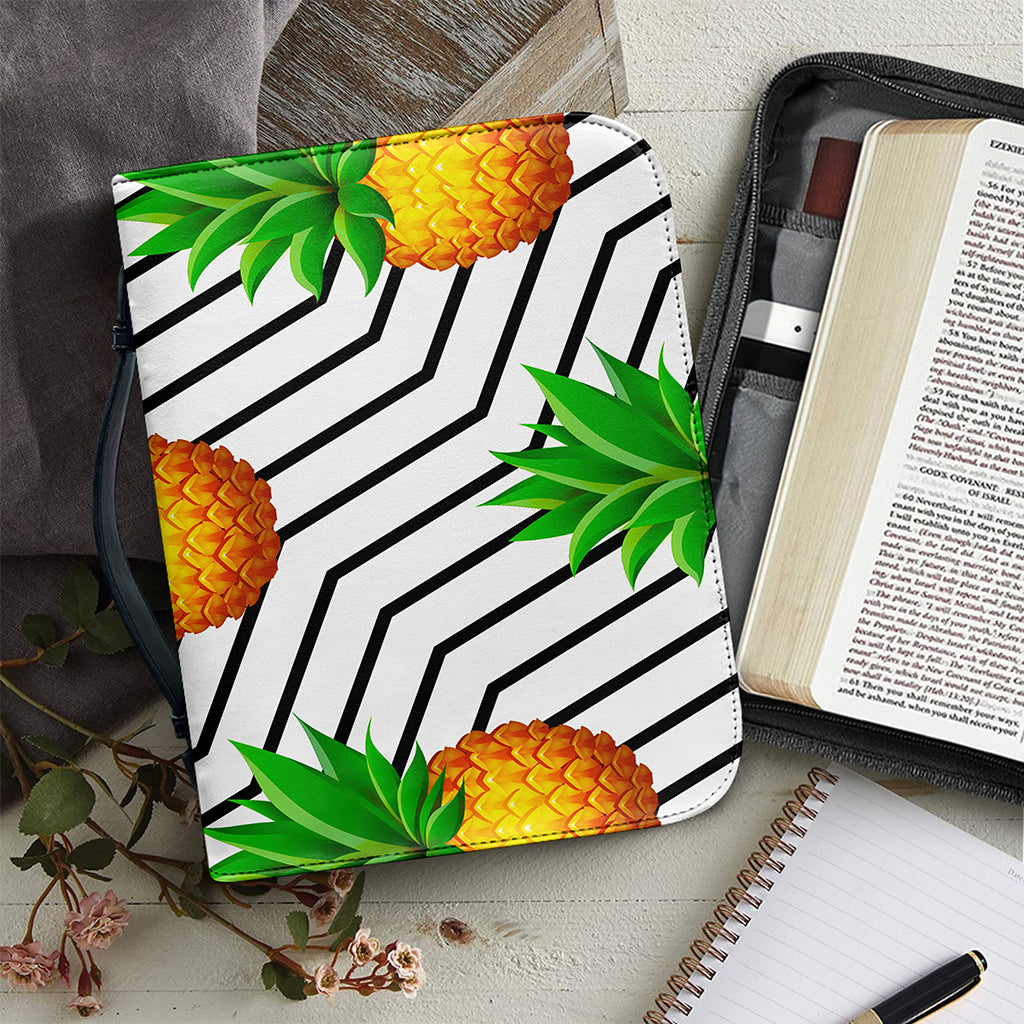 Black Geometric Pineapple Pattern Print Leather Bible Cover