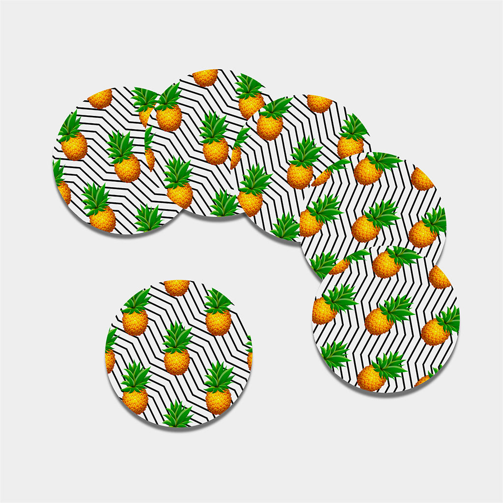 Black Geometric Pineapple Pattern Print Leather Coaster Set
