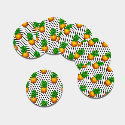 Black Geometric Pineapple Pattern Print Leather Coaster Set