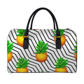Black Geometric Pineapple Pattern Print Leather Duffel Bag