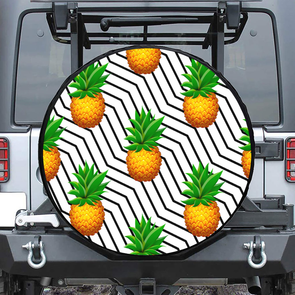 Black Geometric Pineapple Pattern Print Leather Spare Tire Cover