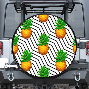 Black Geometric Pineapple Pattern Print Leather Spare Tire Cover