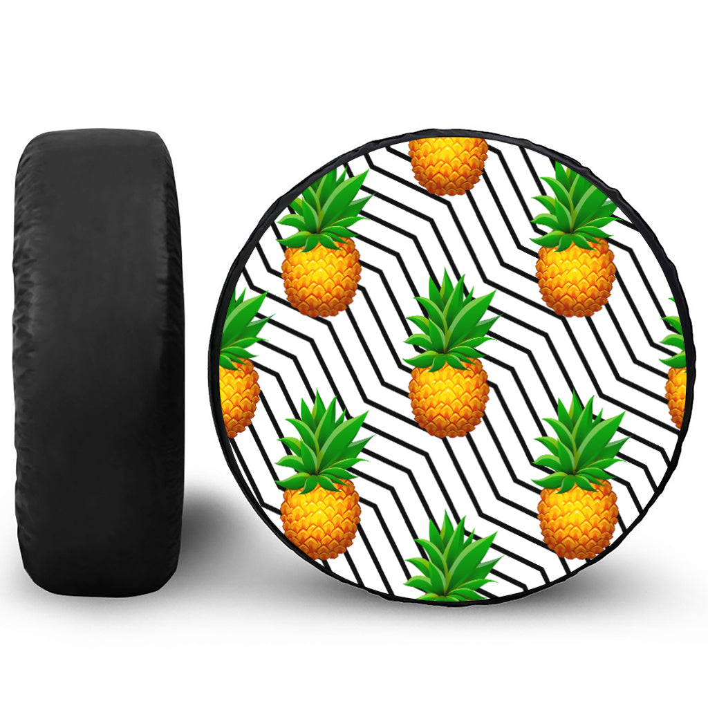 Black Geometric Pineapple Pattern Print Leather Spare Tire Cover