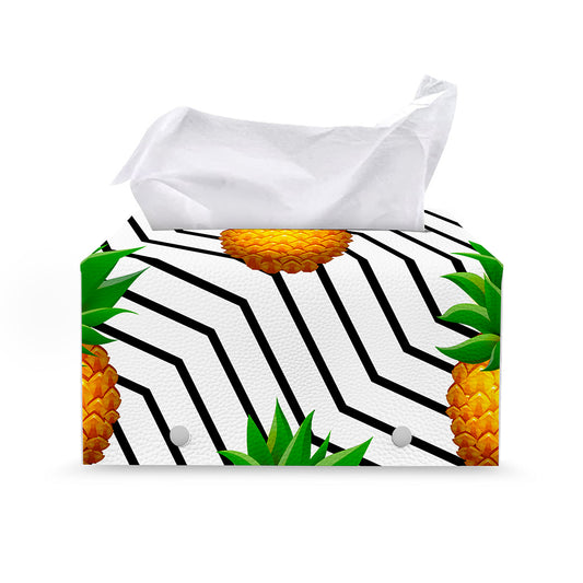 Black Geometric Pineapple Pattern Print Leather Tissue Box Cover