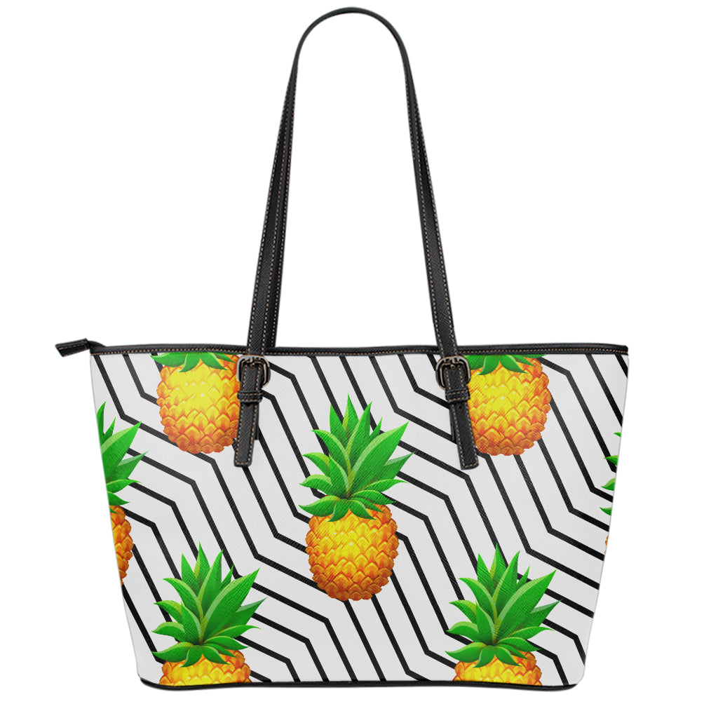 Black Geometric Pineapple Pattern Print Leather Tote Bag