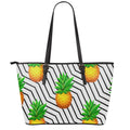 Black Geometric Pineapple Pattern Print Leather Tote Bag With Zipper