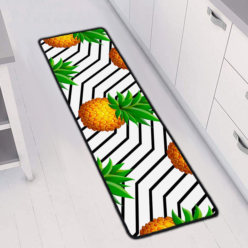 Black Geometric Pineapple Pattern Print Long Kitchen Mat