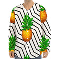 Black Geometric Pineapple Pattern Print Long Sleeve Baseball Jersey
