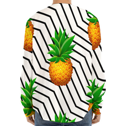 Black Geometric Pineapple Pattern Print Long Sleeve Baseball Jersey