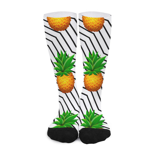 Black Geometric Pineapple Pattern Print Long Socks