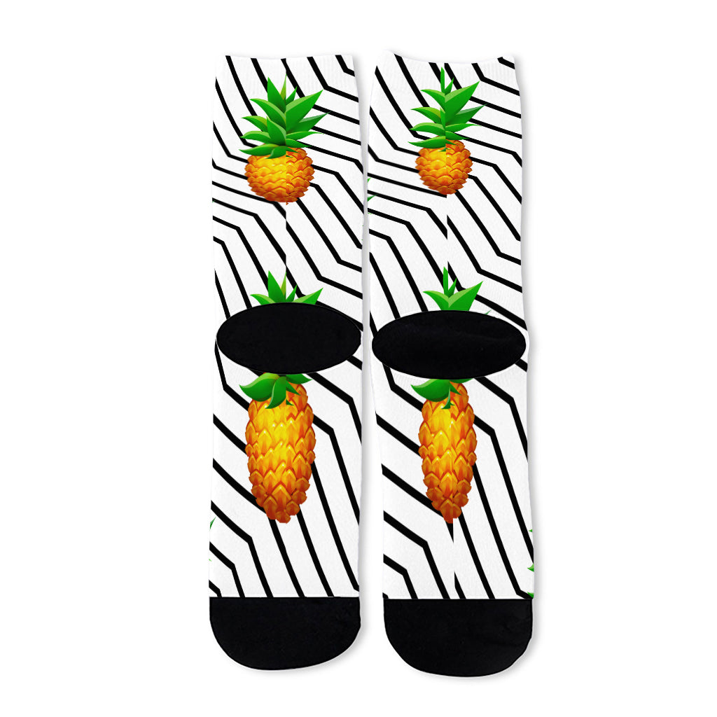 Black Geometric Pineapple Pattern Print Long Socks