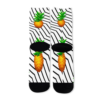 Black Geometric Pineapple Pattern Print Long Socks