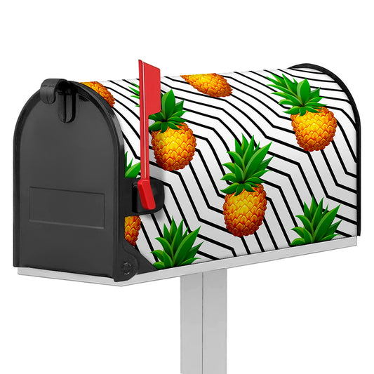 Black Geometric Pineapple Pattern Print Mailbox Cover