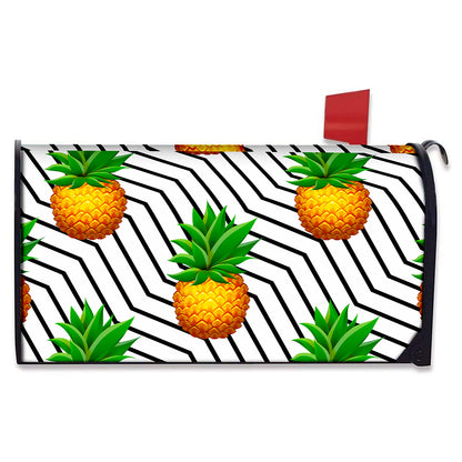 Black Geometric Pineapple Pattern Print Mailbox Cover