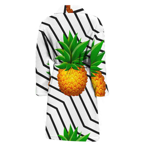 Black Geometric Pineapple Pattern Print Men's Bathrobe